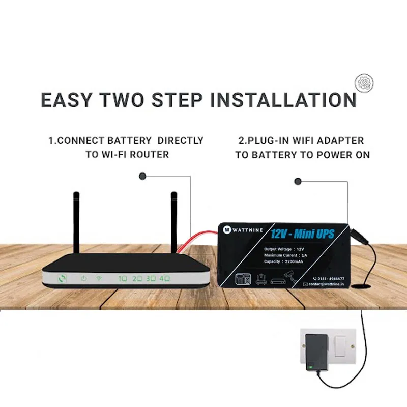 12V Mini UPS for WiFi Router and CCTV Camera - 12V 1A 2200mah