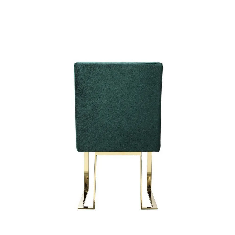 Boly 24 Inch Side Dining Chair Set of 2, Green Velvet, Gold Cantilever By Casagear Home