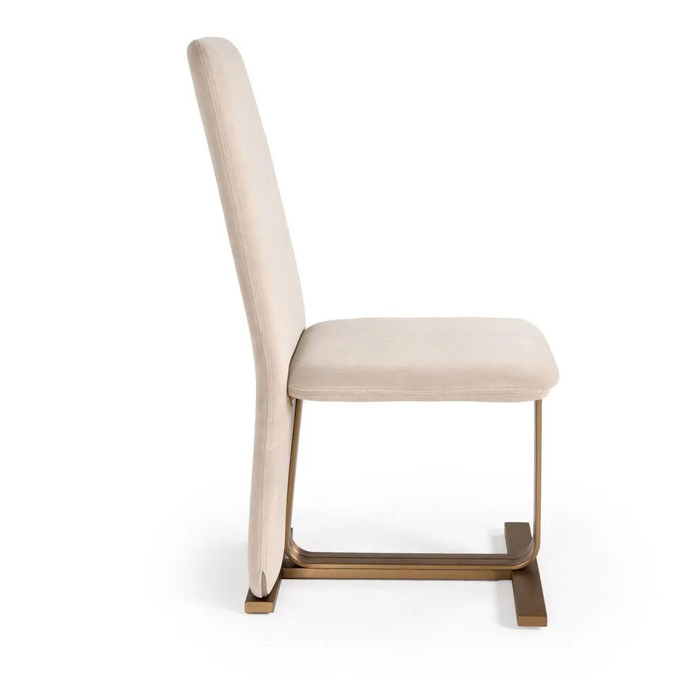 Cid Jim 19 Inch Dining Chair Set of 2, Beige Velvet Fabric, Brushed Brass By Casagear Home