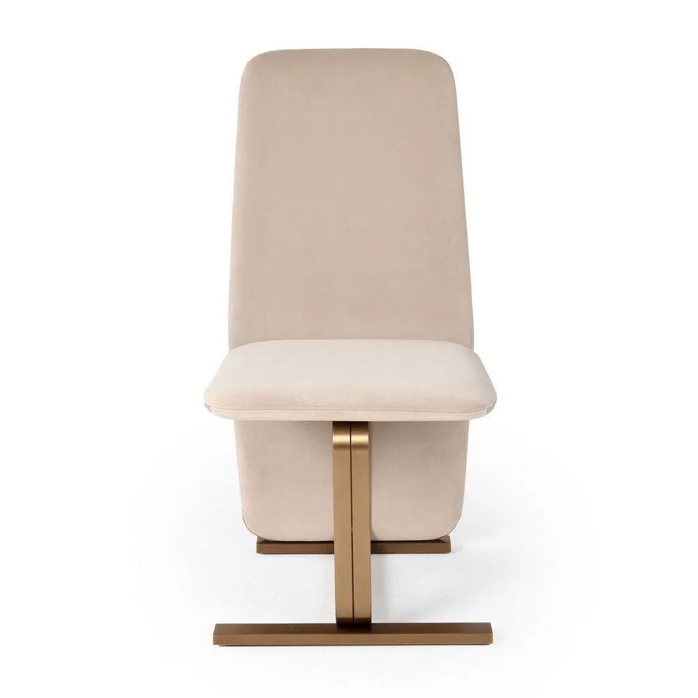 Cid Jim 19 Inch Dining Chair Set of 2, Beige Velvet Fabric, Brushed Brass By Casagear Home