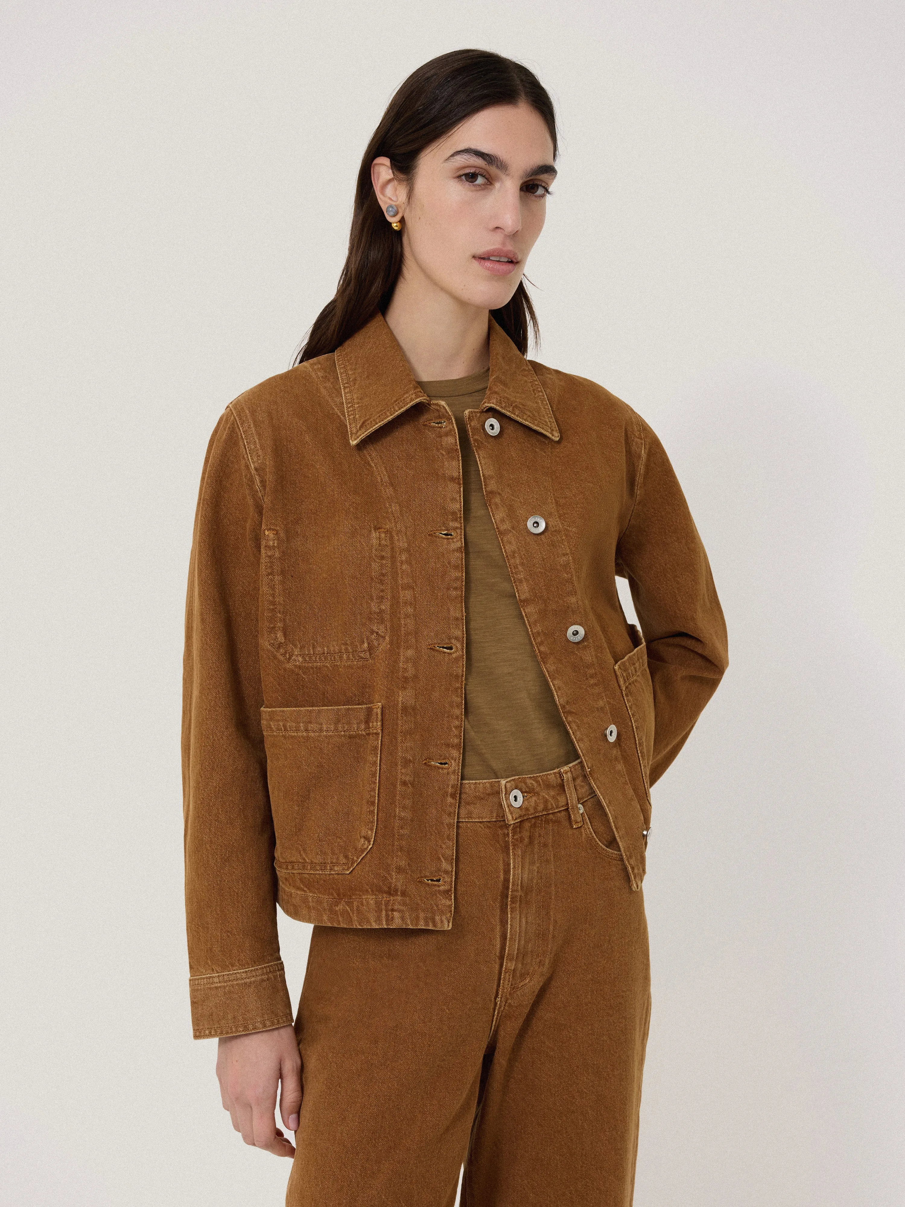 Cooper Denim Cropped Jacket | Tan Snow Wash