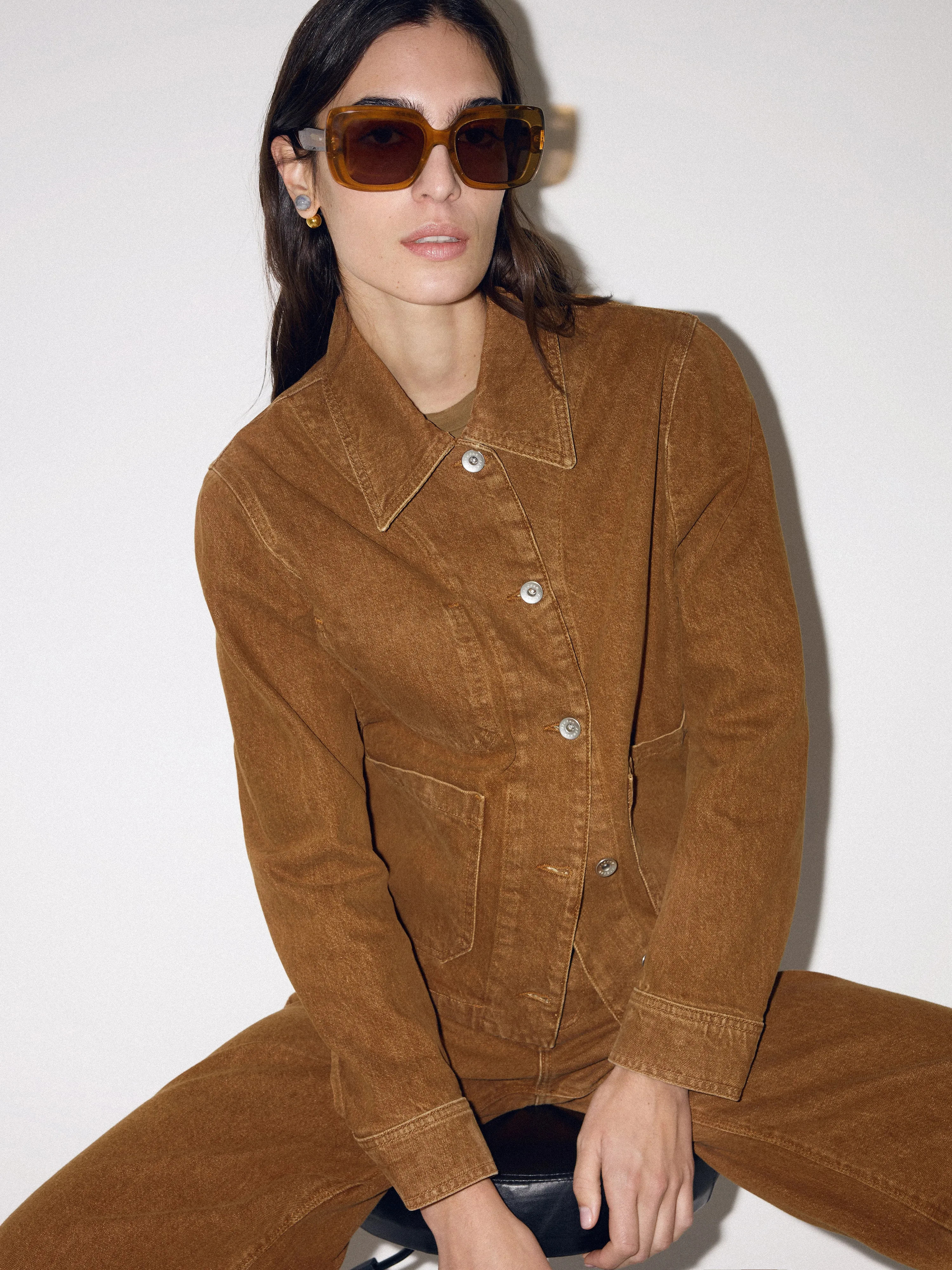 Cooper Denim Cropped Jacket | Tan Snow Wash