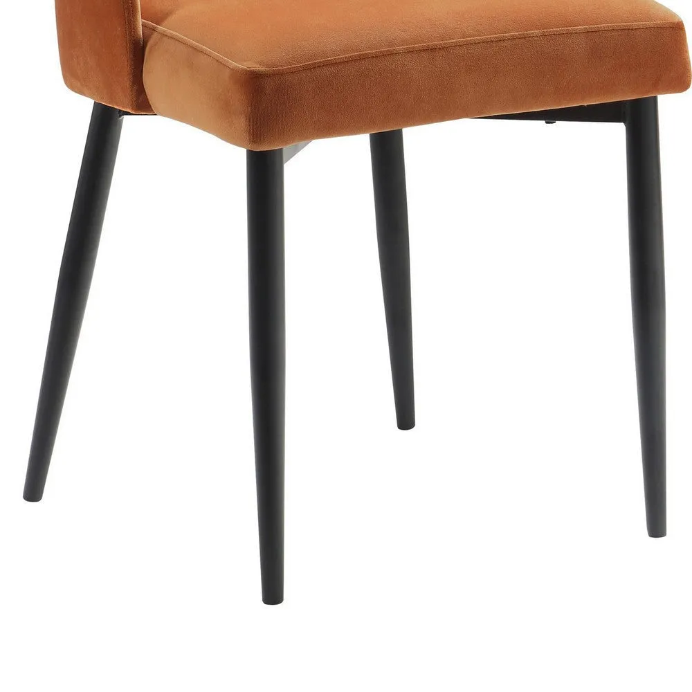 Gene 19 Inch Side Dining Chair, Tall Curved Back, Orange Velvet, Black By Casagear Home