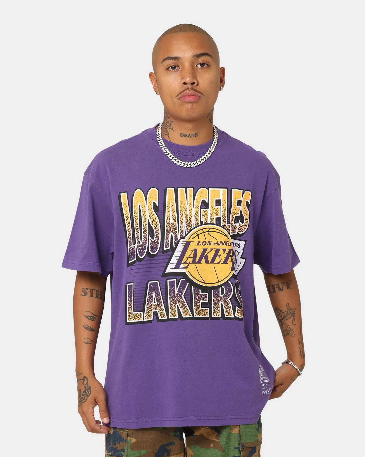 Mitchell & Ness Los Angeles Lakers Incline Stack T-Shirt Faded Purple