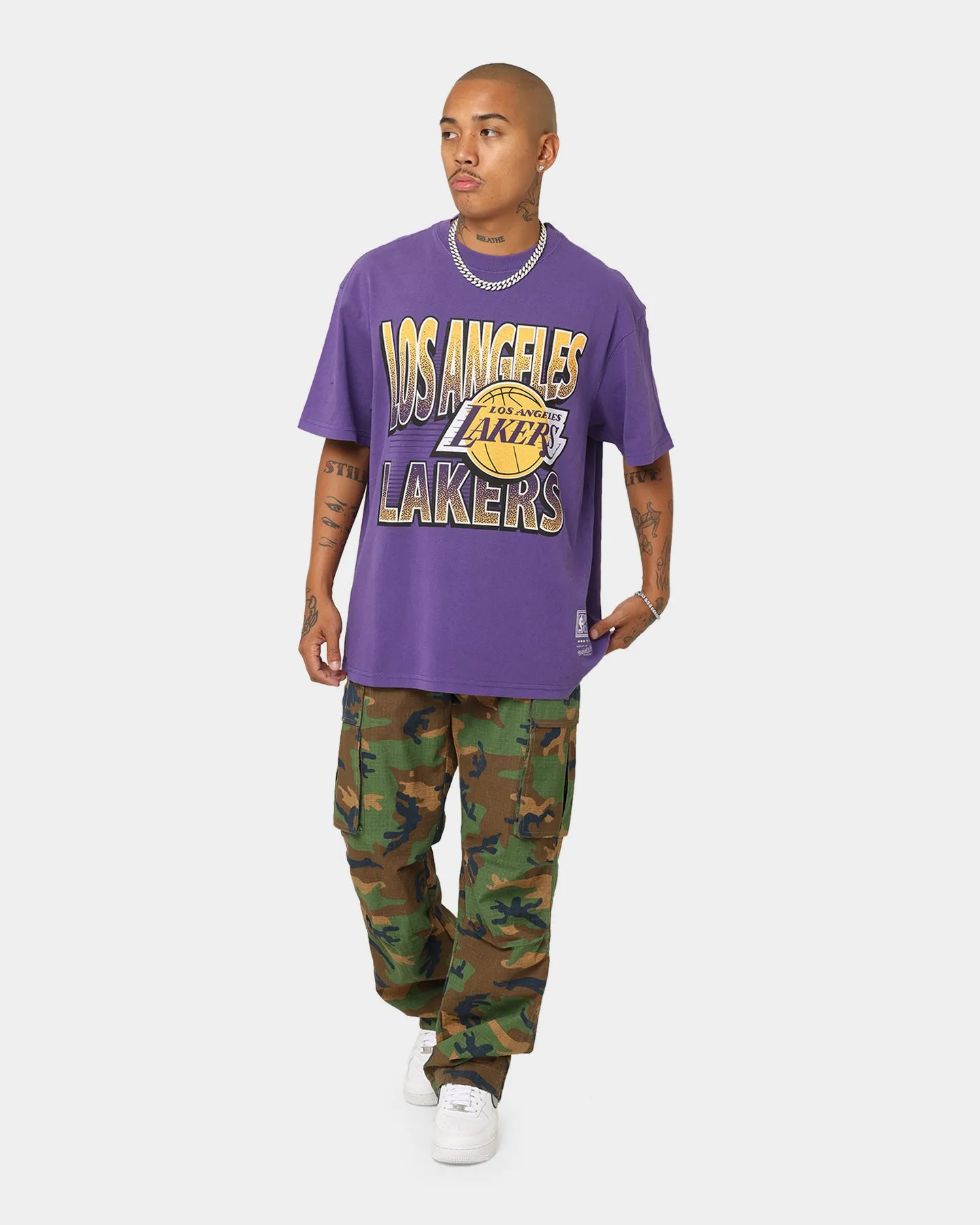 Mitchell & Ness Los Angeles Lakers Incline Stack T-Shirt Faded Purple